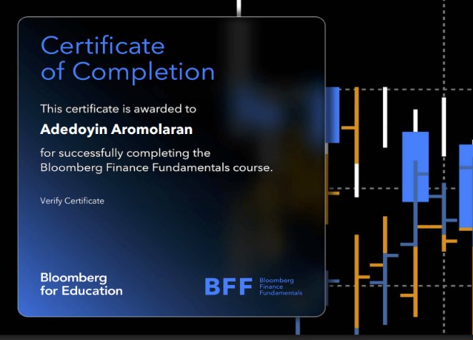 Bloomberg Finance Fundamentals certificate of completion